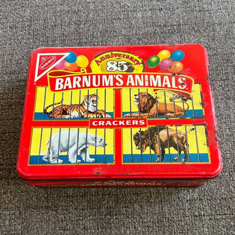 VTG Rusty 1987 Nabisco Barnums Animals Crackers 85th Anniversary Red Tin Box